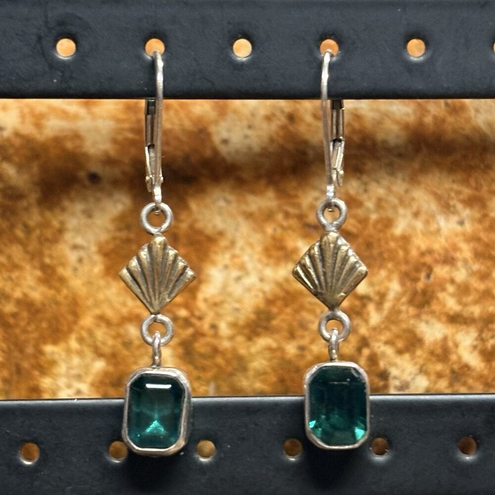 Echo of the Dreamer Mars and Valentine Two Tone Earrings with Emerald Drop